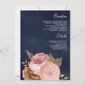 ピンク自然のフローラネイビー結婚ズ 招待状 (裏面)