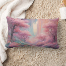 ピンク自然フォレストAIアート装飾用クッション