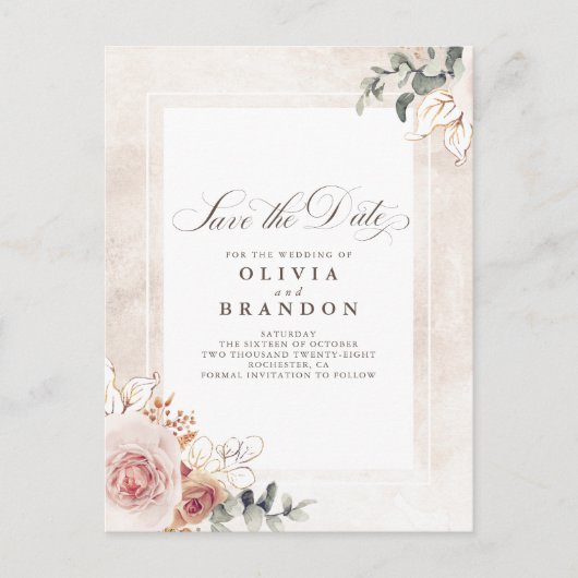 ピンク自然フローラエレガント保存日 案内ポストカード (正面)