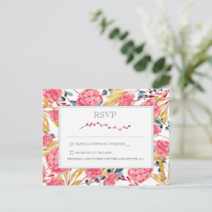 ピンク自然フローラ結婚式RSVP ポストカード