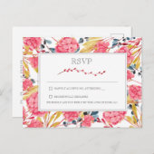 ピンク自然フローラ結婚式RSVP ポストカード (正面/裏面)