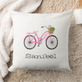 ピンク自転車の花籠の場所サニベルおもしろい クッション (ブランケット)