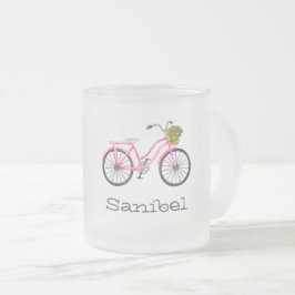 ピンク自転車の花籠の場所サマーおもしろい フロストグラスマグカップ