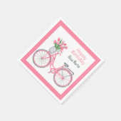 ピンク自転車バスケットチューリップフラワーエイジ誕生日 スタンダードカクテルナプキン (角)