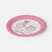 ピンク自転車バスケットチューリップフラワーエイジ誕生日 ペーパープレート (アングル)