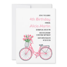 ピンク自転車バスケットチューリップフラワーエイジ誕生日