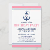 ピンク航海のいかりバースデーパーティ招待状 招待状 (正面)