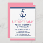 ピンク航海のいかりバースデーパーティ招待状 招待状 (正面/裏面)