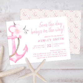 ピンク航海のいかりベビーシャワー招待状 招待状