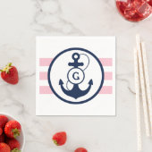 ピンク航海のいかりモノグラム スタンダードカクテルナプキン (インサイチュ)
