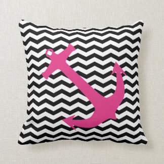 ピンク航海のいかり&ブラックシェブロンプリント枕 クッション