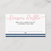ピンク航海のとネイビーの赤ちゃんシャワー、おむつラッフル エンクロージャーカード (正面)