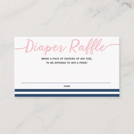ピンク航海のとネイビーの赤ちゃんシャワー、おむつラッフル エンクロージャーカード (正面)