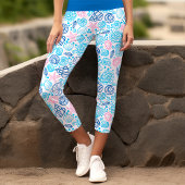 ピンク航海のとブルーの海シーシェルサマー カプリレギンス