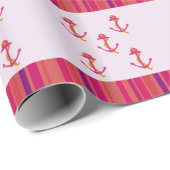 ピンク航海ののいかりとストライプ ラッピングペーパー (ロールコーナー)