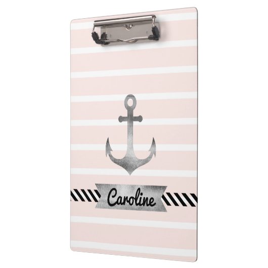 ピンク航海ののストライプいかり クリップボード (左)