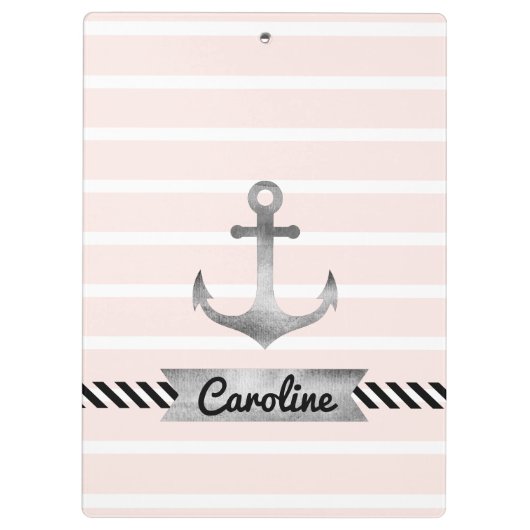 ピンク航海ののストライプいかり クリップボード (裏面)