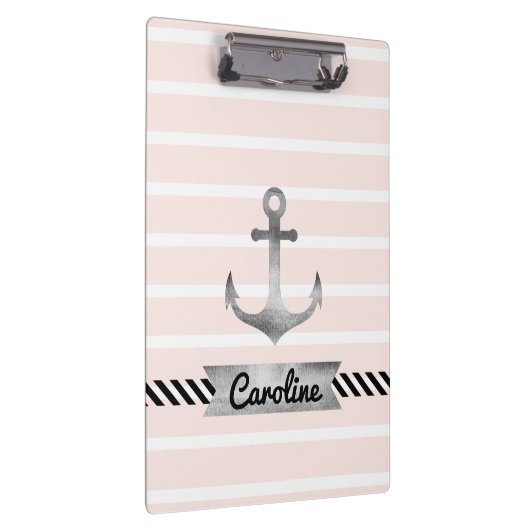 ピンク航海ののストライプいかり クリップボード (右)