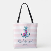 ピンク航海ののストライプ水彩色いかり花嫁 トートバッグ (裏面)