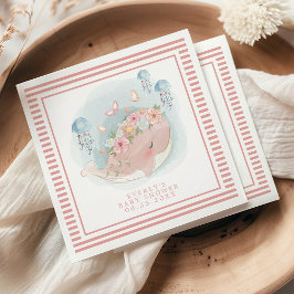 ピンク航海ののホエールクラゲの女の子ベビーシャワー スタンダードカクテルナプキン