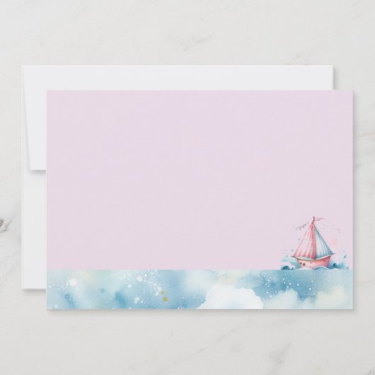 ピンク航海のの帆船ベビーガールシャワー招待状 招待状 (裏面)