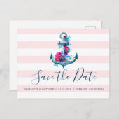 ピンク航海のの水の色のいかり日付を保存 案内ポストカード (正面/裏面)