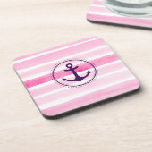 ピンク航海のの白い水彩模様といかり コースター (左側)