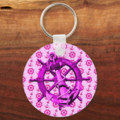 ピンク航海のの船舶用車輪及びいかり キーホルダー (正面)