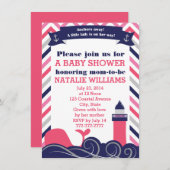 ピンク航海のの赤ちゃんシャワーまたは散水少女 招待状 (正面/裏面)