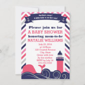 ピンク航海のの赤ちゃんシャワーまたは散水少女 招待状 (正面)