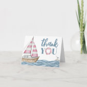 ピンク航海のの赤ちゃんシャワー サンキューカード (正面)