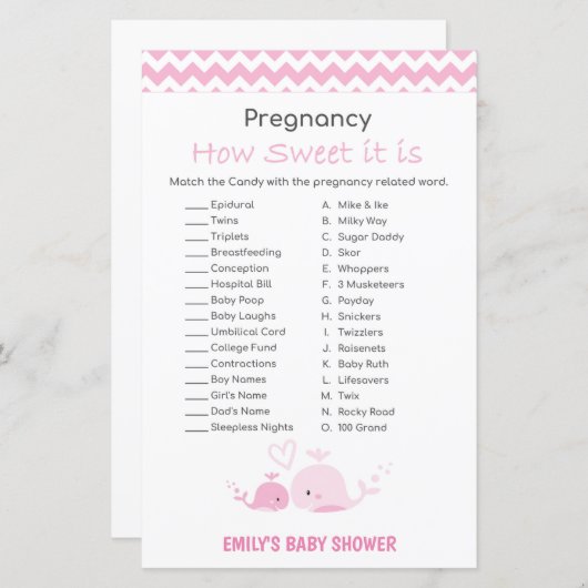 ピンク航海のクジラ赤ちゃんシャワーゲーム印刷 (正面/裏面)