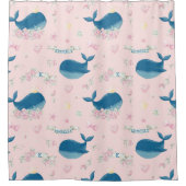 ピンク航海のクジラ シャワーカーテン (正面)