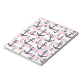 ピンク航海のクストライプネイビーブルーいかりパターン ノートパッド (回転)