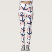 ピンク航海のクストライプネイビーブルーいかりパターン レギンス (正面)