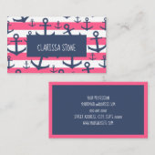 ピンク航海のクストライプネイビーブルーいかりパターン 名刺 (正面/裏面)