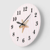 ピンク航海のストライプ名門私立校風ののヒトデ大時計 ラージ壁時計 (傾斜)