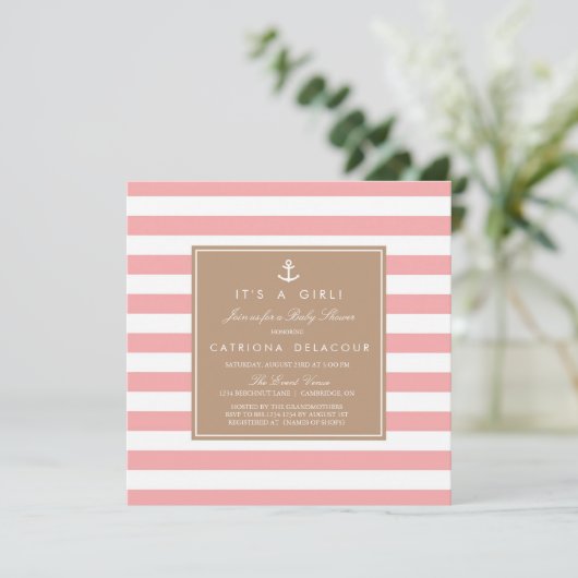 ピンク航海のストライプ招待状 招待状 (スタンド正面)