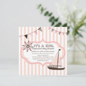 ピンク航海のパーティーバナー赤ちゃんシャワー招待状 招待状 (スタンド正面)