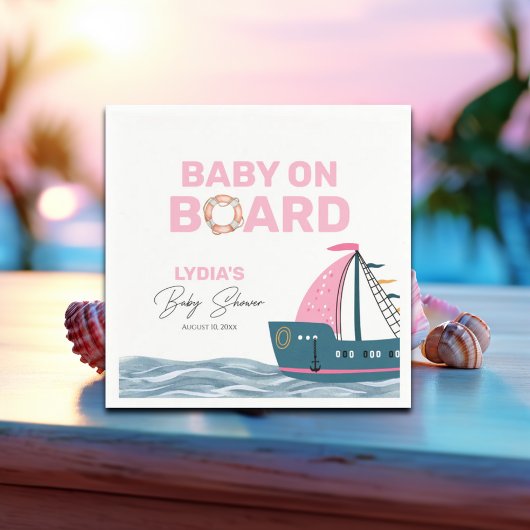 ピンク航海のベビーオンボードベビーシャワー スタンダードカクテルナプキン