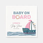 ピンク航海のベビーオンボードベビーシャワー スタンダードカクテルナプキン (正面)