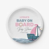 ピンク航海のベビーオンボードベビーシャワー ペーパープレート (正面)