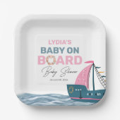 ピンク航海のベビーオンボードベビーシャワー ペーパープレート (正面)