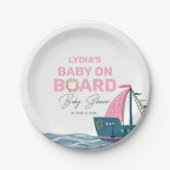 ピンク航海のベビーオンボードベビーシャワー ペーパープレート (正面)