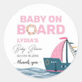 ピンク航海のベビーオンボードベビーシャワー ラウンドシール (正面)