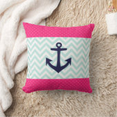 ピンク航海のホワイトミントシェブロンいかりパターン クッション (ブランケット)