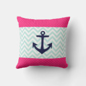 ピンク航海のホワイトミントシェブロンいかりパターン クッション (裏面)