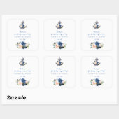 ピンク航海の赤面ブルーフローラ結婚いかり スクエアシール (シート)