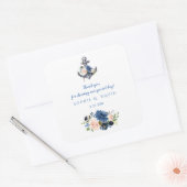 ピンク航海の赤面ブルーフローラ結婚いかり スクエアシール (封筒)