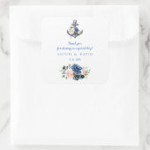 ピンク航海の赤面ブルーフローラ結婚いかり スクエアシール (バッグ)